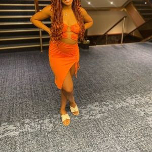 Orange strapless Dress